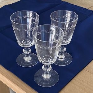 Set of 3 Hawkes Cut Crystal Patricia Water Goblet Wine Glasses